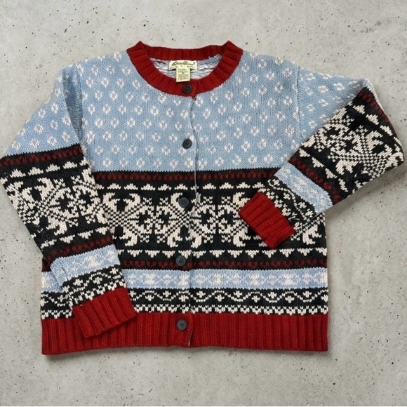 Eddie Bauer Sweaters - Eddie Bauer Vintage Red and Blue Cardigan 100% Lambswool Wool Womens Medium